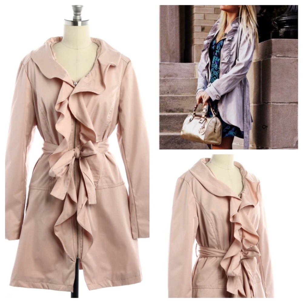 Cynthia Rowley Pink Ruffled Trench Coat Sz M